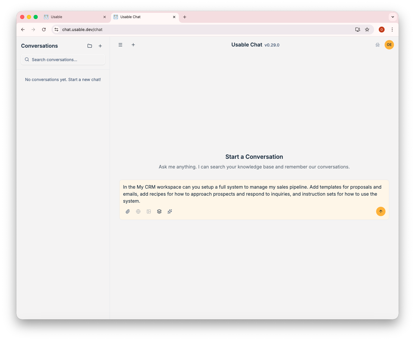 Chat interface with prompt